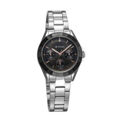 Titan Glamour 95315KM01 Black Dial Stainless Steel Strap Quartz Analog Women Watch